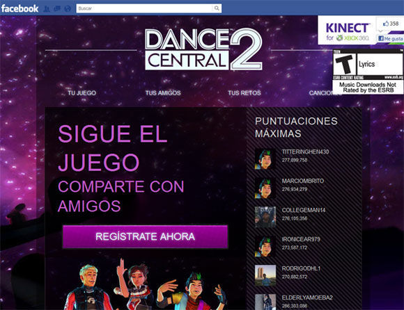 Nueva aplicación para Dance Central 2 en Facebook